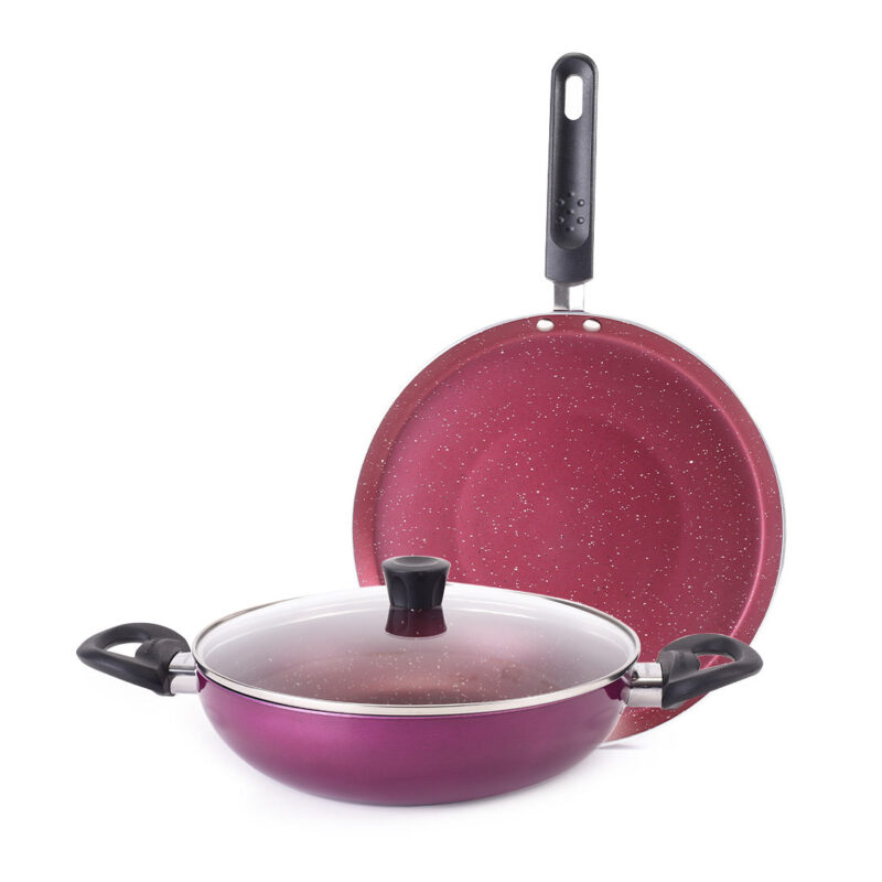 Bandhan Non-stick Cookware 3 Pcs.Set | Dosa Tawa,Kadhai and Lid | 100% PFOA free Coating | Pure Grade Virgin Aluminium | Compatible with Multiple Cooktops | Red and Purple | 2 Year Warranty - Image 8