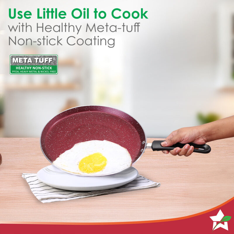 Bandhan Non-stick Cookware 3 Pcs.Set | Dosa Tawa,Kadhai and Lid | 100% PFOA free Coating | Pure Grade Virgin Aluminium | Compatible with Multiple Cooktops | Red and Purple | 2 Year Warranty - Image 4