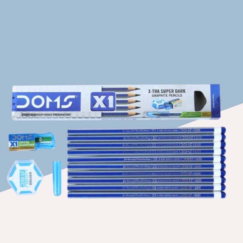 Doms X1 Super Dark Pencils with Eraser, Sharpener, and Cap ( Pack of 10 )
