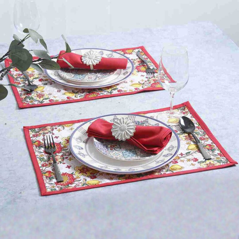 Como Table mats with floral prints - Red (Set of 6) - Image 5