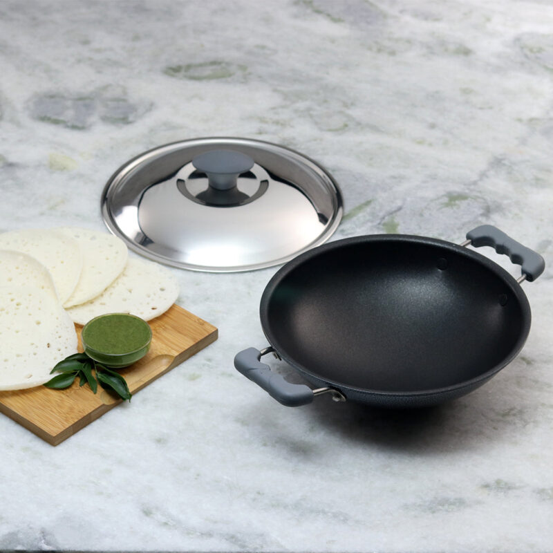 Appachetty Breakfast Pan with Lid | Nonstick Cookware | Appachatty | Chetty Pan | Appam Patra | Round Bottom Kadai | 3mm Thick | Black 22 cm | 1 Year Warranty - Image 10
