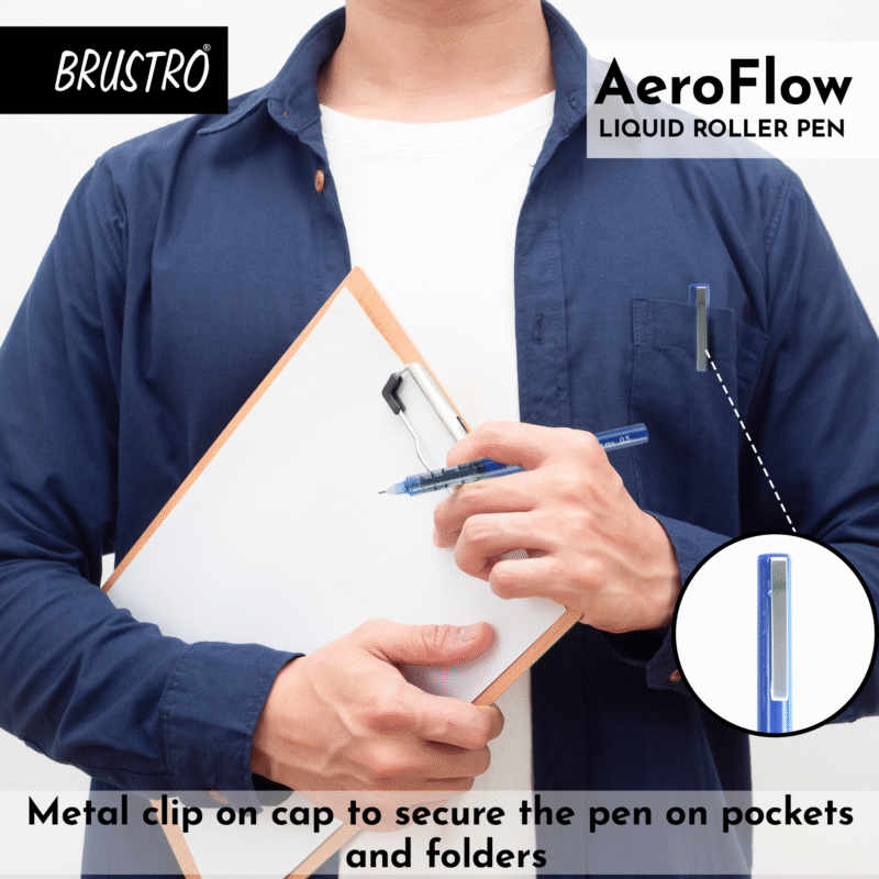 BRUSTRO AeroFlow Liquid Ink Rollerball Pens 0.5 Micro Tip Pack of 12 (Vibrant Blue ink) - Image 3