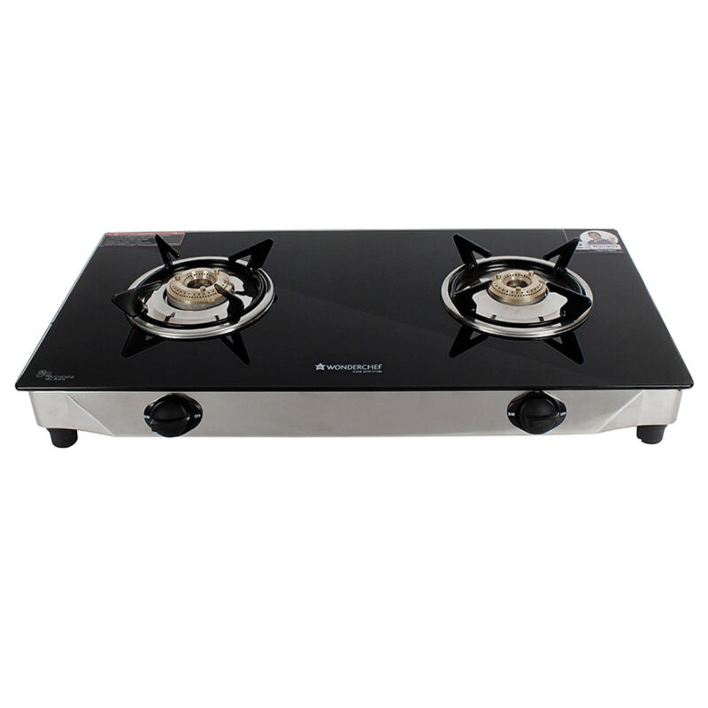 Energy 2 Burner Glass Cooktop, Black 8mm Toughened Glass  with 1 Year Warranty, Soft Touch Knobs, Efficient Brass Burners, Stainless Steel Double Drip Tray - Image 5