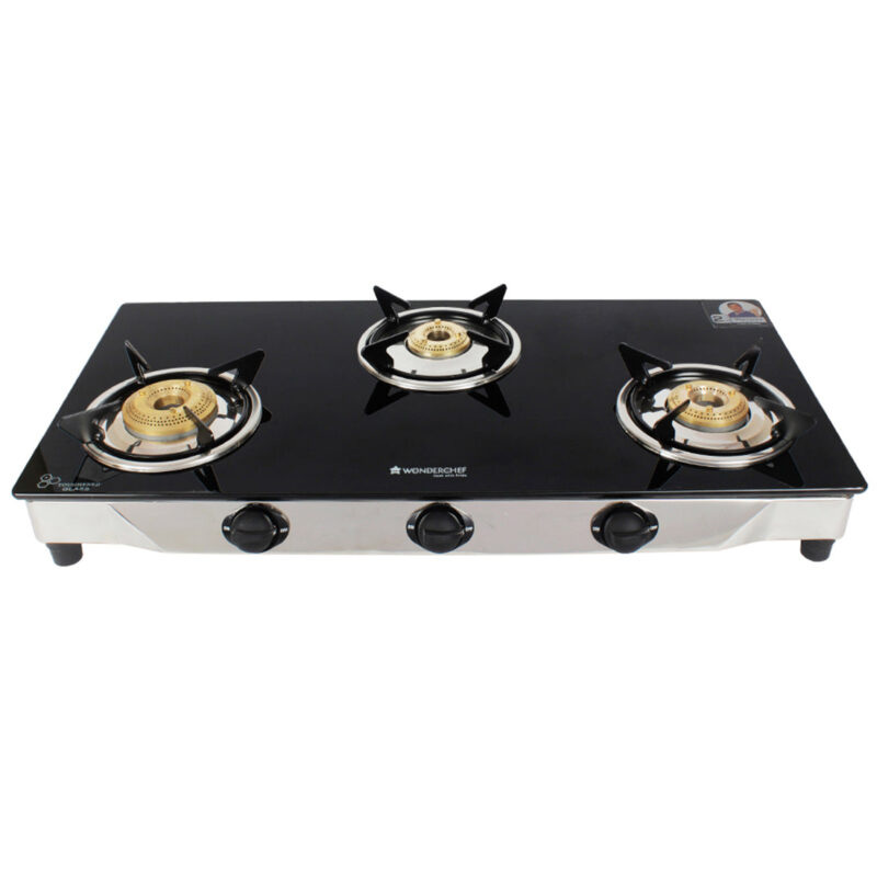Energy 3 Burner Glass Cooktop, Black 8mm Toughened Glass  with 1 Year Warranty, Soft Touch Knobs, Efficient Brass Burners, Stainless Steel Double Drip Tray - Image 5