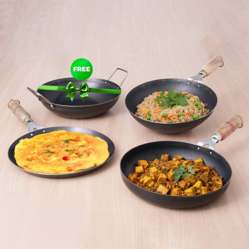 100% Pure Iron Cookware Set: Tawa+ Fry Pan+ Wok, Toxin-free Sheet Iron, Pre-seasoned, Induction & Gas, Kitchen Set for Home, Free ₹799 Kadai - Image 15