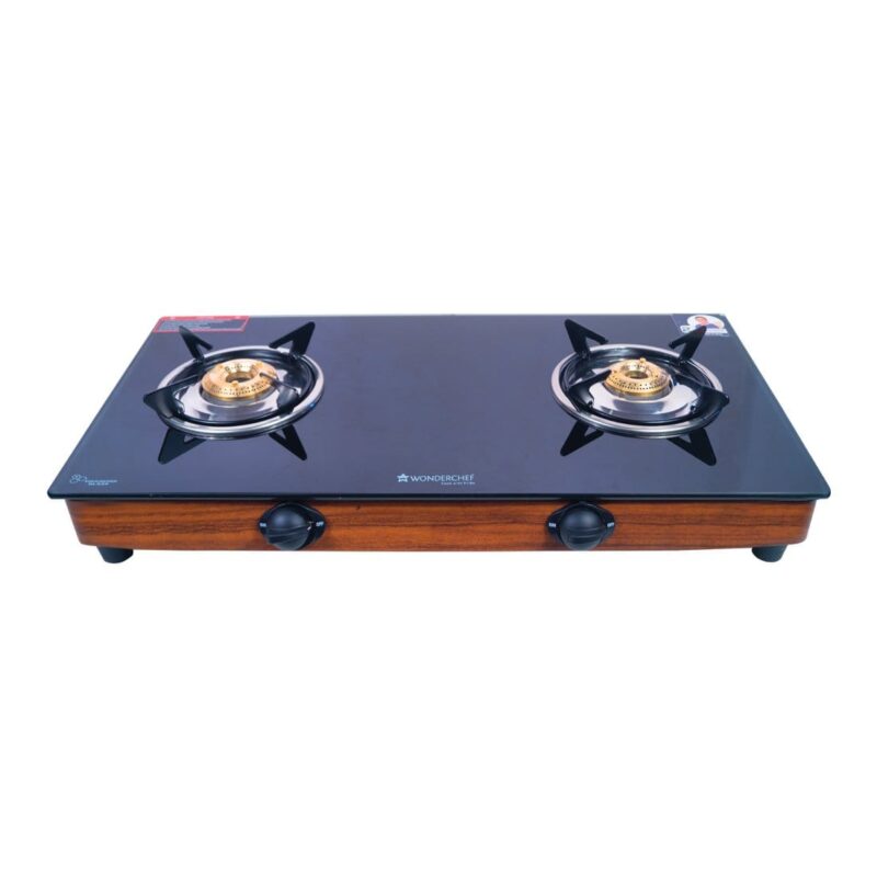 Eco Star 2 Burner Glass Cooktop, Black 8mm Toughened Glass with 1 Year Warranty, Ergonomic Knobs, Efficient Brass Burners, Stainless-steel Spill Tray, Manual Ignition - Image 2