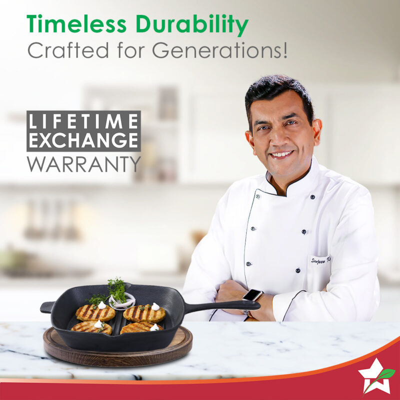 Forza Cast-iron 26 cm Grill Pan, Pre-Seasoned Cookware, Induction Friendly, 3.8 mm