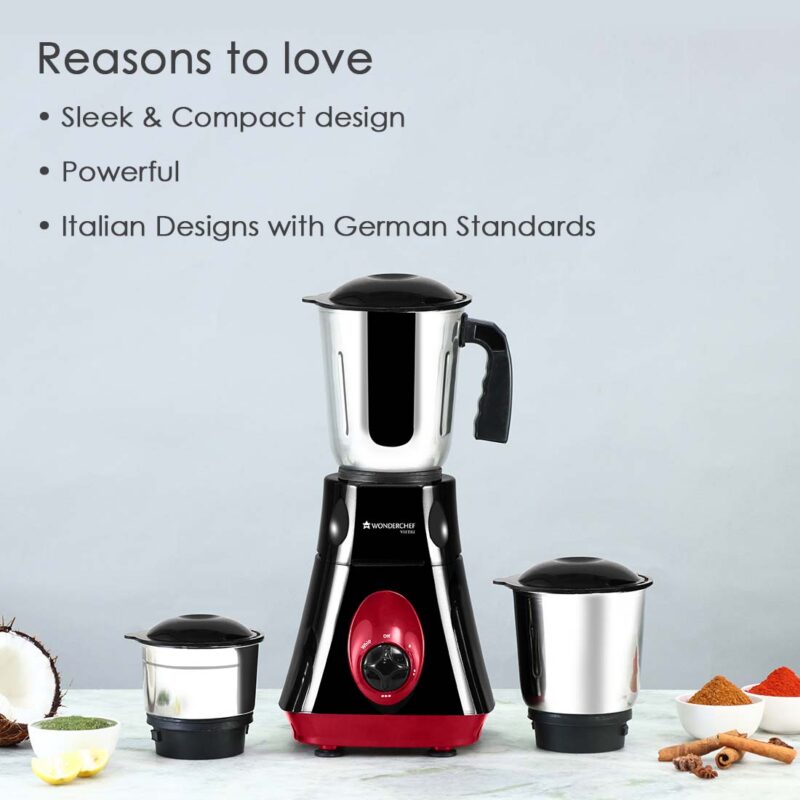 Wonderchef Renewed Vietri Mixer Grinder | 550W | 3 Anti-rust Stainless Steel Jars and Blades | 3-speed Knob - Image 12