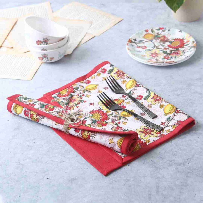 Como Table mats with floral prints - Red (Set of 6) - Image 3