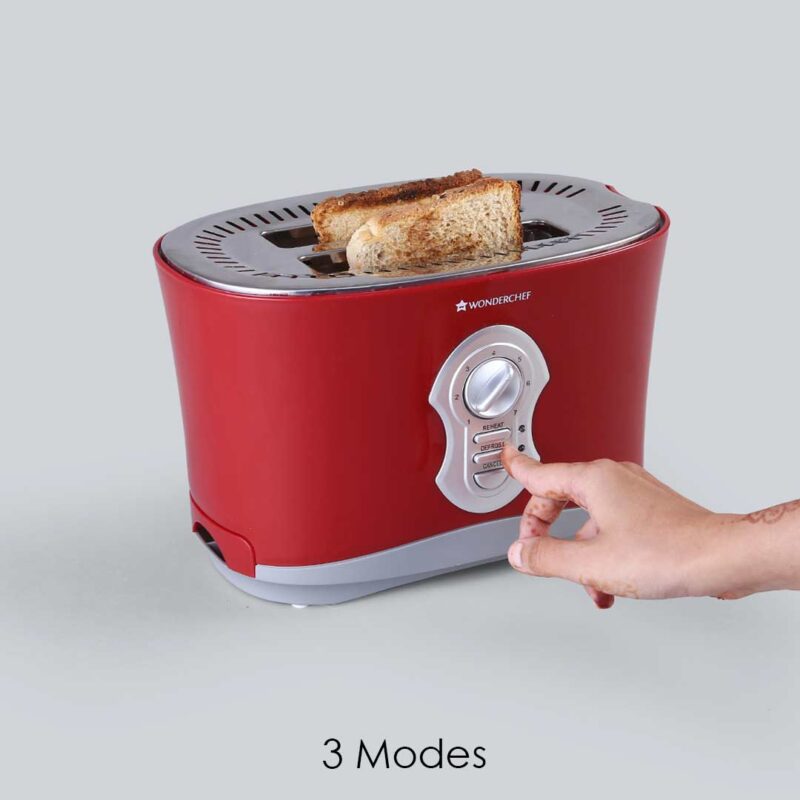 Crimson Edge Slice Toaster with Defrost, Reheat & Cancel Function | 800 Watt | 2 Bread Slice Automatic Pop-up Electric Toaster | 7- Level Browning Controls | Auto Shut Off | Mid Cycle Cancel Feature | Removable Tray | Easy to Clean | Red | 2 Year Warranty - Image 2