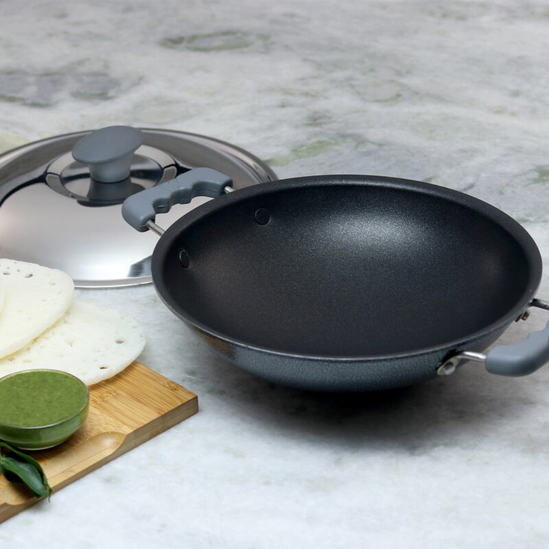 Appachetty Breakfast Pan with Lid | Nonstick Cookware | Appachatty | Chetty Pan | Appam Patra | Round Bottom Kadai | 3mm Thick | Black 22 cm | 1 Year Warranty - Image 12