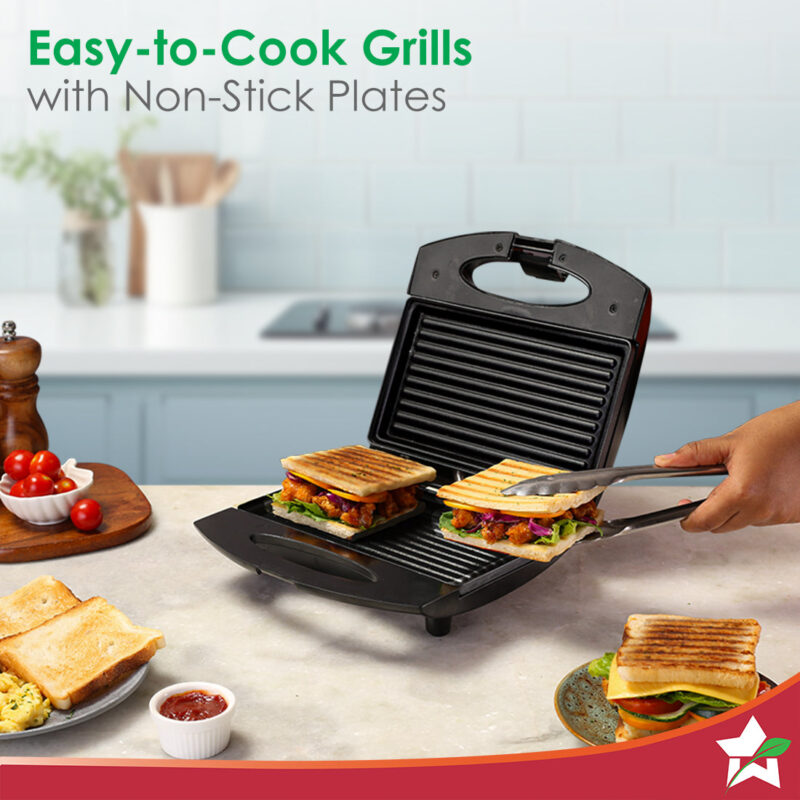 Acura Plus Sandwich Griller | 750W | Non-stick Aluminium Grill Plates | For Crispy Grill Sandwiches | Cool-touch Body with LED Indicator Lights | Easy to Clean | 2-year Warranty | Black - Image 2