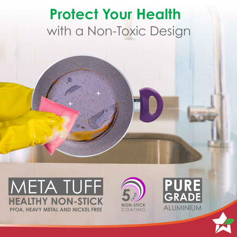 Wonderchef Renewed Royal Velvet Non-stick 24cm Kadhai with Handles (without Lid) | Induction Ready | Soft-touch handles | Non-Toxic I Virgin Grade Aluminium | 3mm Thick - Image 2