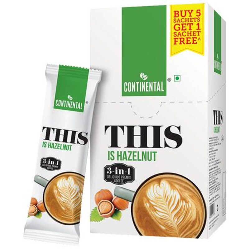Continental This Hazelnut 3 In 1 Premix Instant Coffee, 132gm Box (22g*6 Sachets)
