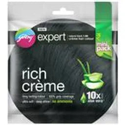 Godrej Expert Rich Creme Hair Colour - Natural Black, Long-Lasting, 100% Grey Coverage, No Ammonia, 24 ml Sachet