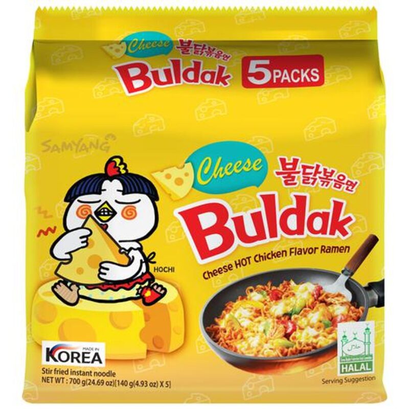 Buldak Cheese Hot Chicken Flavor Ramen - Instant Stir-Fried Noodle, 140 g (Pack of 5)