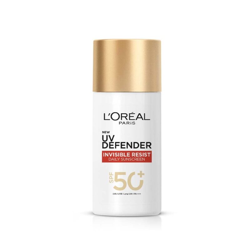 L’Oreal Paris Uv Defender Invisible Resist Daily Sunscreen Spf50+ Pa++++ 50Ml | Lightweight, Waterproof, Sweatproof & Protects From Pollution & Dust