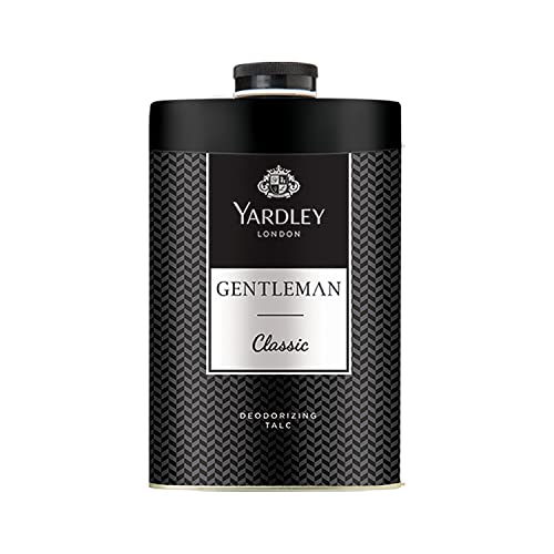 4x Yardley London Gentleman Classic Deodorizing Talc| Fresh Woody Scent| Masculine Fragrance| Deodorizing Body Talc for Men| 250g - Pack of 4