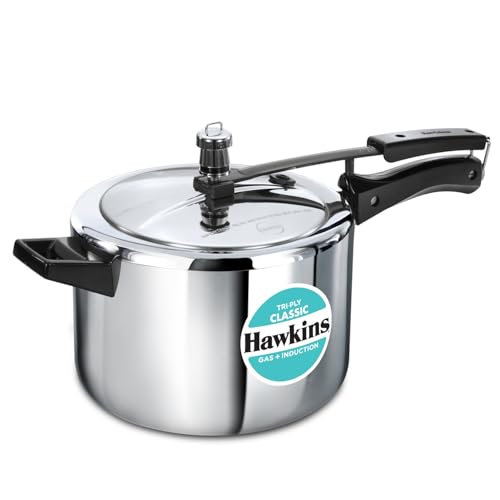 Hawkins Classic 5 Litre Tri-Ply Pressure Cooker, Triply Stainless Steel Inner Lid Cooker, Silver (SSTCL50)