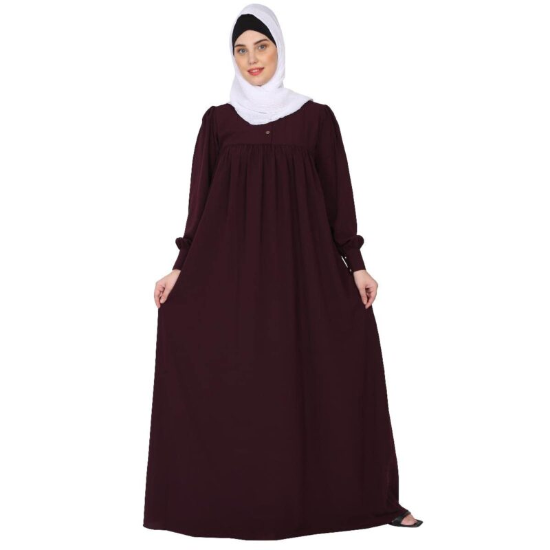 BT - Being Traditional Women’s Pleated Abaya Made in Nida Matte Fabric with Cuff Sleeves (2XL, Burgundy)