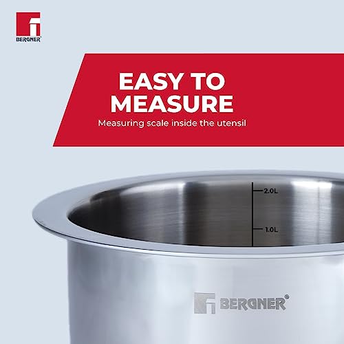 BERGNER Tripro Triply Stainless Steel Tope/Patila with Stainless Steel Lid, 16 cm, 2.1 Litre, Induction Base, Silver - Image 5