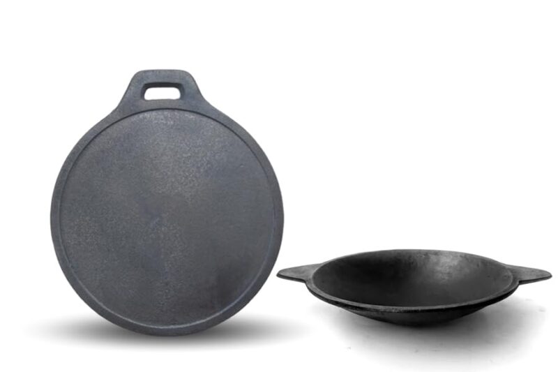 Praganiya Cast Iron Break Fast Combo Tawa 10 Inch And Appachatti 9 Inch Pre-Seasoned, Black