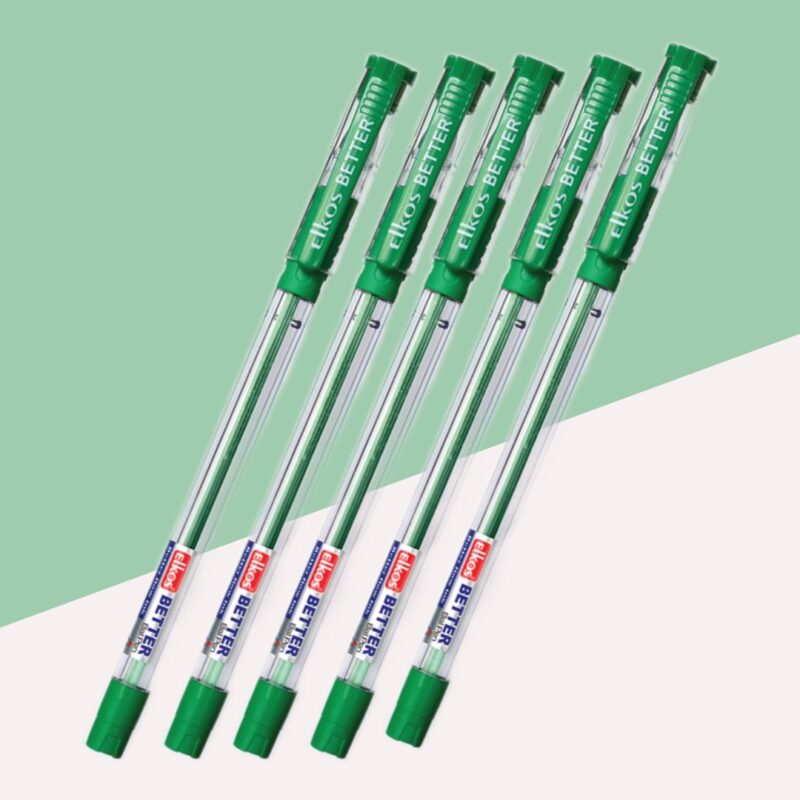 Elkos Better Ball Pen  – Green ( Pack of 5 )