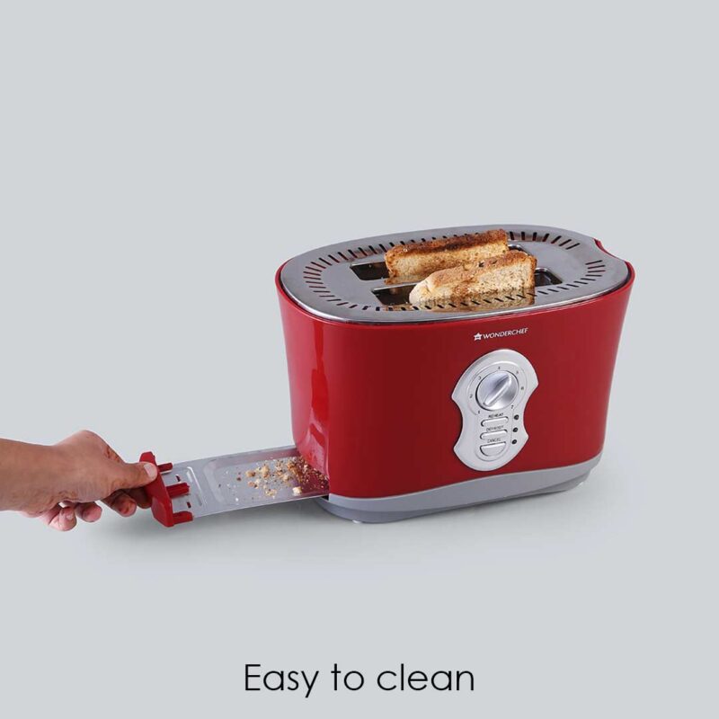 Crimson Edge Slice Toaster with Defrost, Reheat & Cancel Function | 800 Watt | 2 Bread Slice Automatic Pop-up Electric Toaster | 7- Level Browning Controls | Auto Shut Off | Mid Cycle Cancel Feature | Removable Tray | Easy to Clean | Red | 2 Year Warranty - Image 3