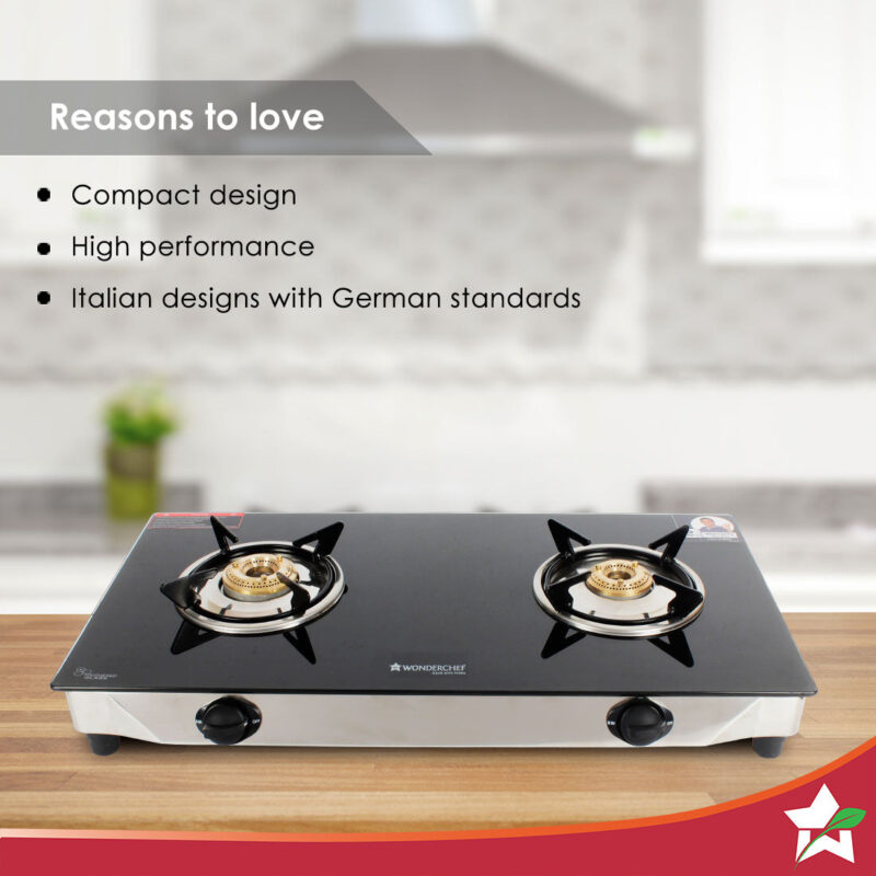 Energy 2 Burner Glass Cooktop, Black 8mm Toughened Glass  with 1 Year Warranty, Soft Touch Knobs, Efficient Brass Burners, Stainless Steel Double Drip Tray - Image 3