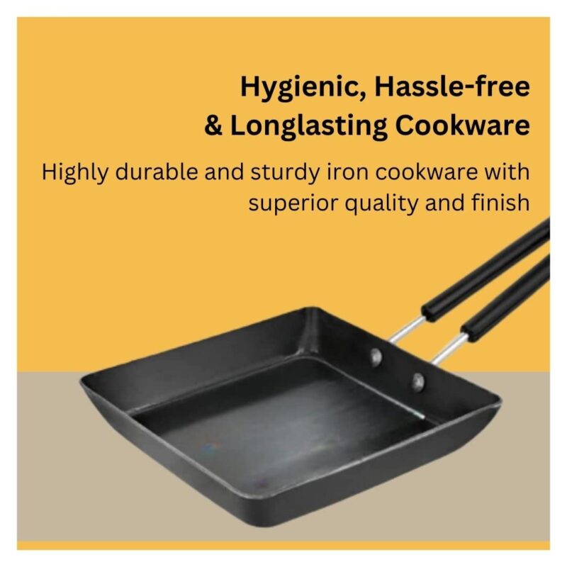 Being One Japanese Omelette Pan| Small Pan For Omelette| Square Frying Pan Mini Frying Pan Iron Omelette Pan With Steel Handle | Egg Pan| Coating Free Cookware | - 1 Count, Black - Image 8