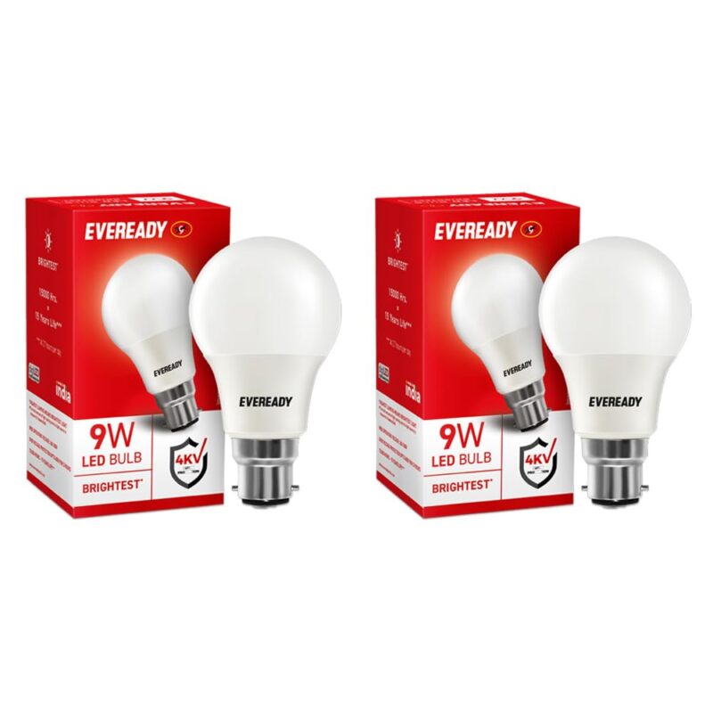 Eveready 9W LED Light Bulb| Cool Day Light (6500K) |Pack of 2|Energy Efficient| 4kv Surge Protection |100 Lumens per watt, B22