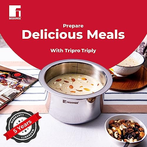 BERGNER Tripro Triply Stainless Steel Tope/Patila with Stainless Steel Lid, 16 cm, 2.1 Litre, Induction Base, Silver - Image 7