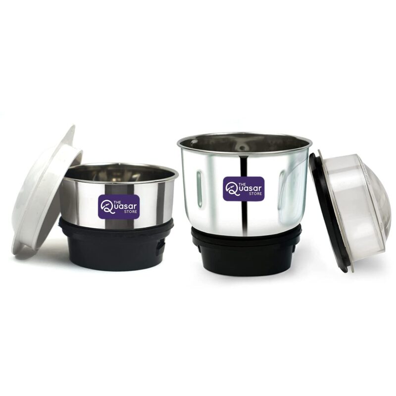 The Quasar Store Combo Chutney Jar, Mixer Jar (180 Ml 400 Ml) Suitable For All Local & Branded Mixer Which Comes With 2 Lock & 4 Teeth Coupler - Silver