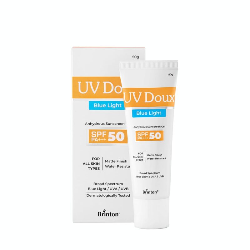 Brinton UV Doux Blue Light Sunscreen Protection Gel SPF 50 PA+++ UVA/UVB for Men & Women | Matte Finish & Water Resistant | For All Skin Types, 50g