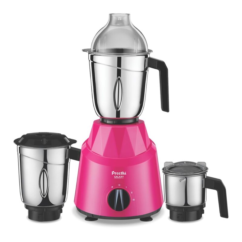 Preethi Galaxy Mixer Grinder for Kitchen| Vega W5 750 Watt Mixie, 3 Jars (Bigger jar Size) | 5yr Motor Warranty & Lifelong Free Service |Pink (MG225), Plastic