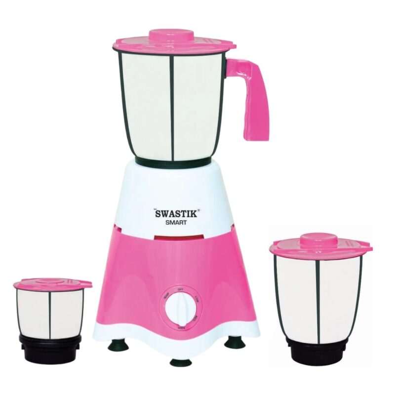 Sri Swastik Smart 550 Mixer Grinder - 550W Heavy-Duty Motor, 3 Stainless Steel Jars, Pink