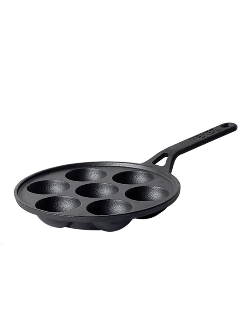 Meyer Pre Seasoned Cast Iron 7 Cavity Appam Patra Paniyarakkal | Paniyaram | Appam Pan | Pan Cake Maker | Appam Maker | Ponganal Maker | Kuzhi | Paddu with Single Handle, 20cm, Black