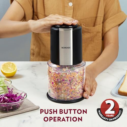 Borosil Chef Delite 300 Watts Electric Chopper for Kitchen, Twin Blade Technology, 600 ml 'chop-n-store' plastic bowl with lid, Vegetable Chopper, Cutter, Chop, Mince, Dice, Whisk, Blend - Image 7