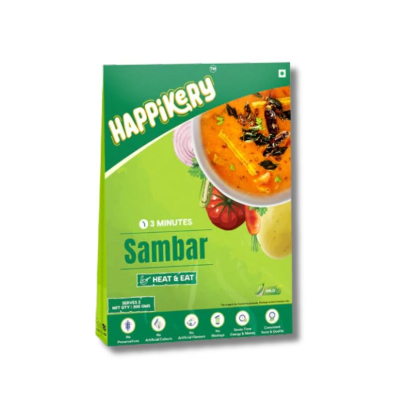 Happikery Instant Sambar with Added Vegetables, Ready to Eat, Goodness of Dals, No Added Preservatives, Ready in 3 Minutes, Veg Mix, Upto 5-7 Servings - 1kg