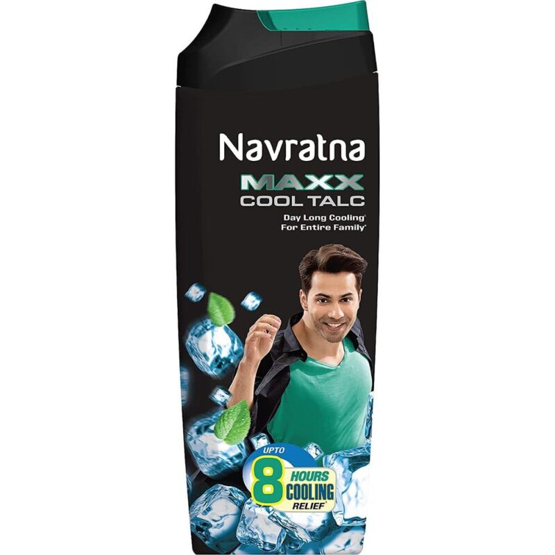 Navratna Maxx Cool Talc | Talcum Powder | Body Odour Protection & Strong Cooling Effect | Long Lasting Freshness & Fragrance, 400gm