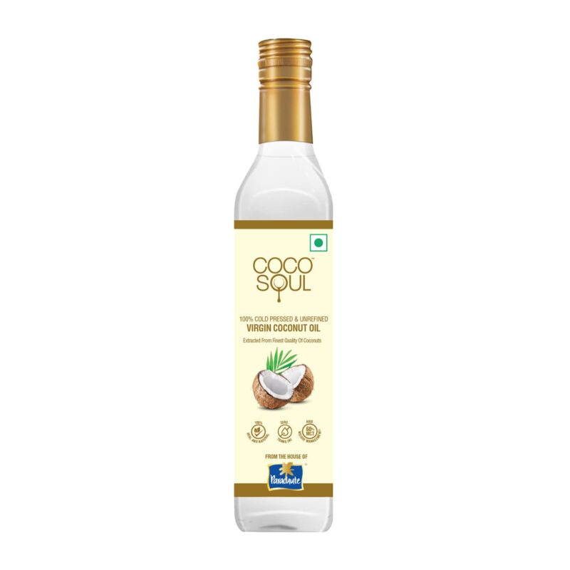 Coco Soul Cold Pressed Unrefined Virgin Coconut Oil | 60% MCT | Multipurpose Usage | Daily Cooking| Keto Friendly | Naturally Cholesterol Free | A1 grade real coconut | From Makers of Parachute 500 ml