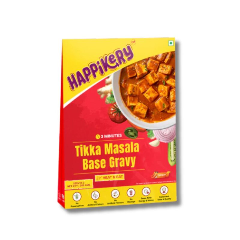 Happikery Tikka Masala Gravy 1 Kg (Veg Mix, Upto 5-7 Servings) l Restaurant Style, Master Chef Choice Gravy l Ready To Cook & Eat l Use as base for Dal Tadka, Aloo Mutter, Kadhai Paneer | Ready in 3 min