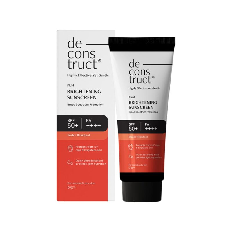 Deconstruct Brightening Sunscreen SPF 50+ for Dry Skin | 8 hours Long Lasting Dewy Sunscreen | Water Resistant, No White Cast, Quick Absorbing | For Women and Men | 50gm