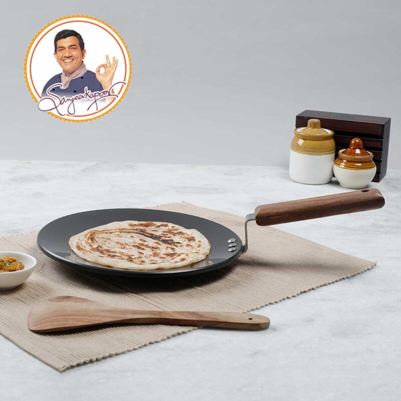 Ebony 25 cm Roti Tawa | Wooden Handle With Rivets | Hard Anodized Aluminium | Non Stick Tawa | 4.88 mm | 2 Years Warranty | Black - Image 4