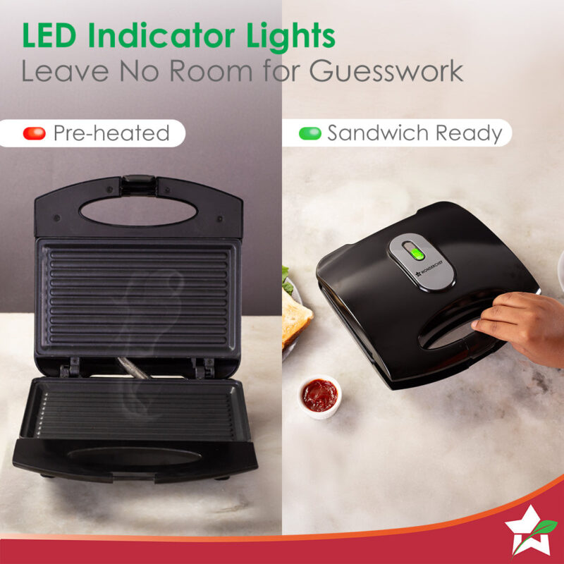 Acura Plus Sandwich Griller | 750W | Non-stick Aluminium Grill Plates | For Crispy Grill Sandwiches | Cool-touch Body with LED Indicator Lights | Easy to Clean | 2-year Warranty | Black - Image 4