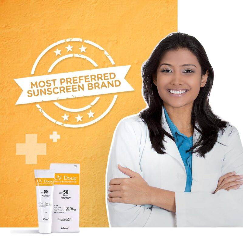 Brinton UV Doux Face & Body Sunscreen gel with SPF 50 PA+++ | Clinically Proven| Matte Finish and Oil Free Formula| Water Resistant, Non Comedogenic| Protection against UVA/UVB Rays 50g - Image 2