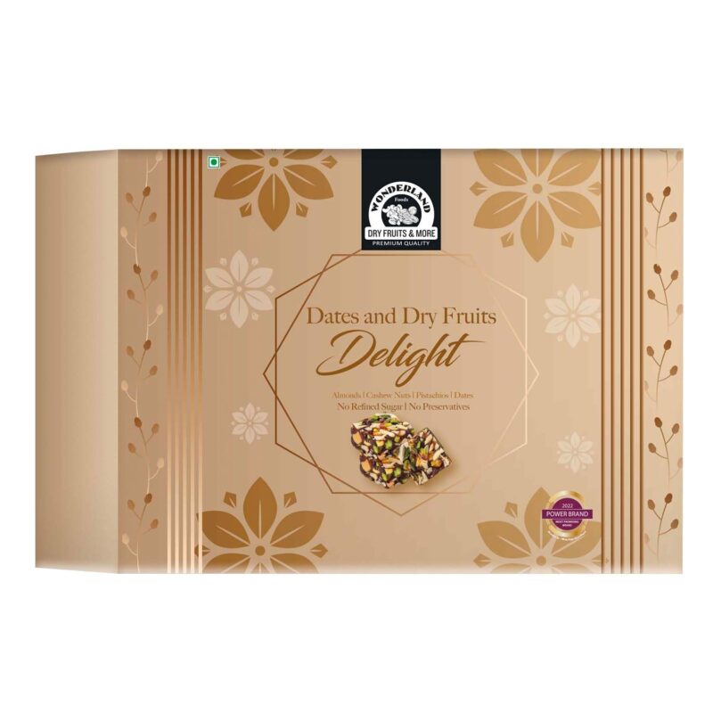 Wonderland Foods 350g Premium Dates And Dry Fruits Delight Box | Dry Fruits And Dates Bites | Made With Dates, Pistachios, Cashews, Almonds, Honey And Pure Ghee