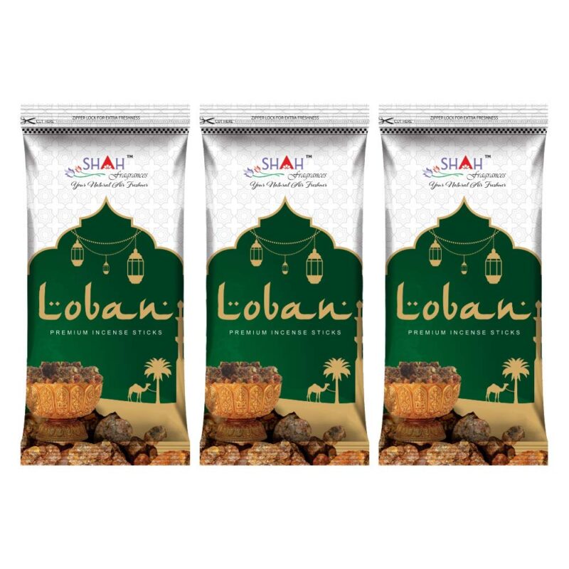 Shah fragrances Loban Zipper Incense Sticks (Pack of 3 * 130 Grams)