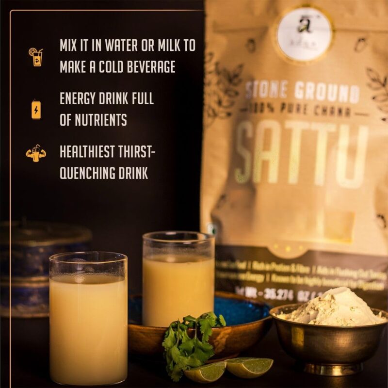 Adya Organics Sattu Powder | Gluten Free Roasted Black Chana Flour | 100% Natural & Gluten Free Chana Sattu l Atta with High Fiber | Sattu Drink Powder 1Kg- (Pack of 1) - Image 7