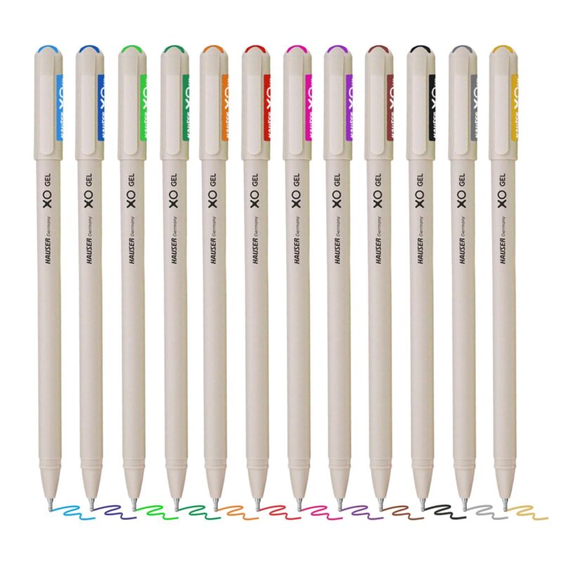 Hauser XO Multicolor Gel Pen with Hard Box Case, 12 Bright Ink Colors Pack